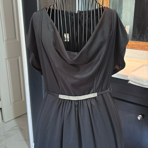 Vintage 70s 80s elegant formal wear black dress rhinestone belt - Picture 2 of 6